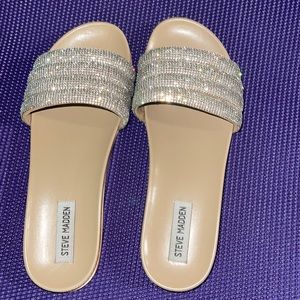 Steve Madden Drips Silver Metallic Slides